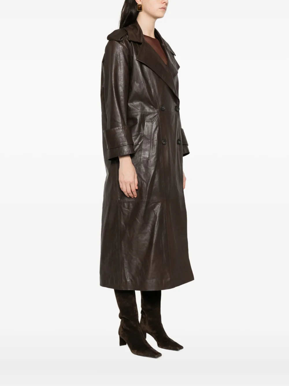 Marsēm Double-breasted Leather Coat In Brown