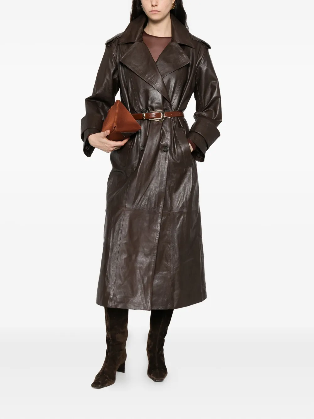 Marsēm Double-breasted Leather Coat In Brown