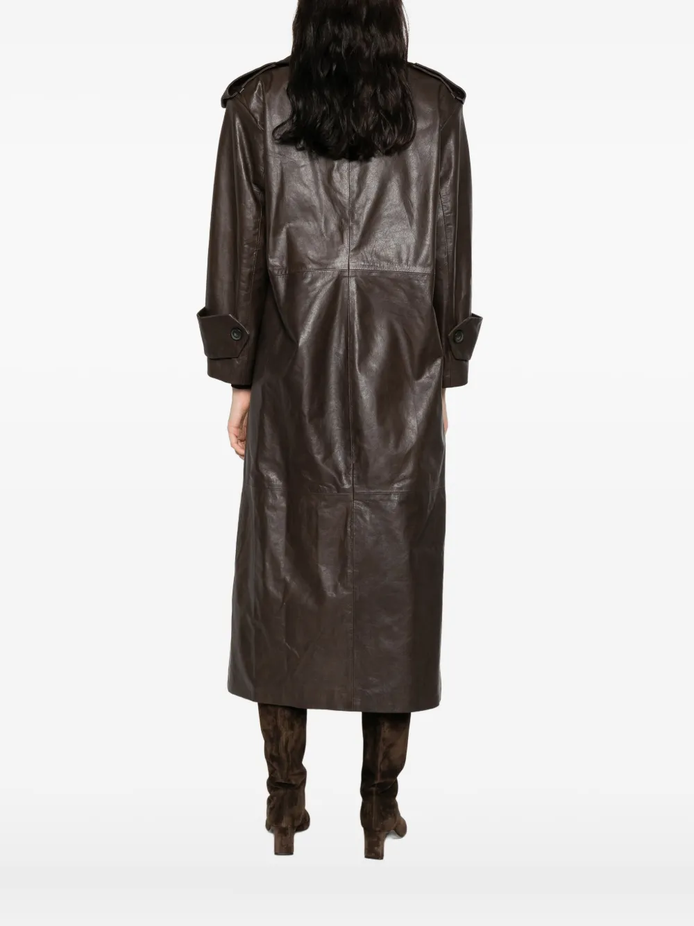 Marsēm Double-breasted Leather Coat In Brown