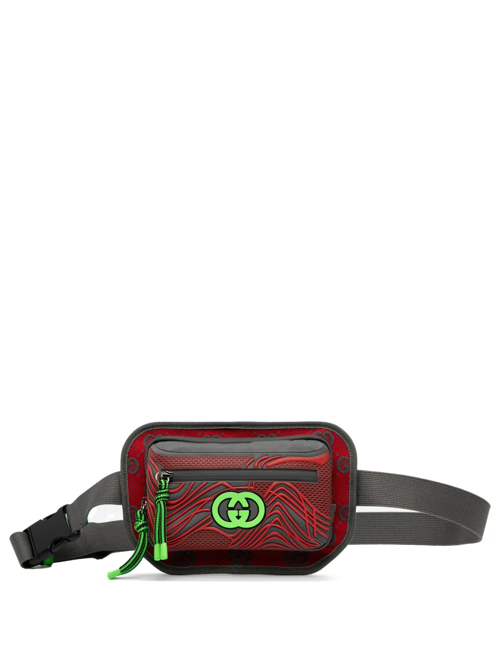Pre-owned Gucci 2016-2025 Gg Nylon And Rubber Belt Bag In Red