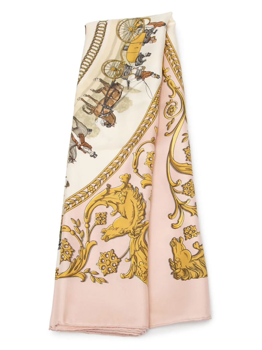 Pre-owned Hermes 20th Century La Promenade De Longchamps Silk Scarf Scarves In Pink
