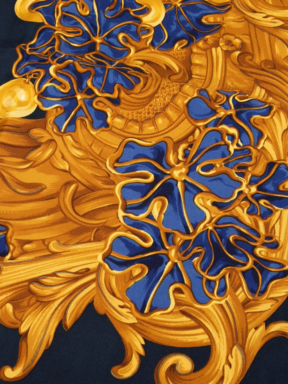 Pre-owned Chanel 2000-2020 Baroque Wheat Floral Silk Scarf Scarves In Blue