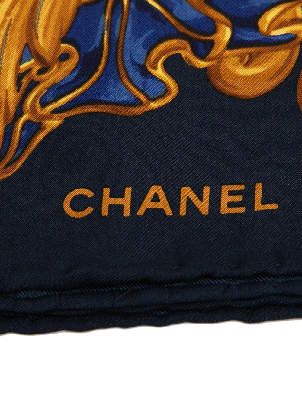 Pre-owned Chanel 2000-2020 Baroque Wheat Floral Silk Scarf Scarves In Blue