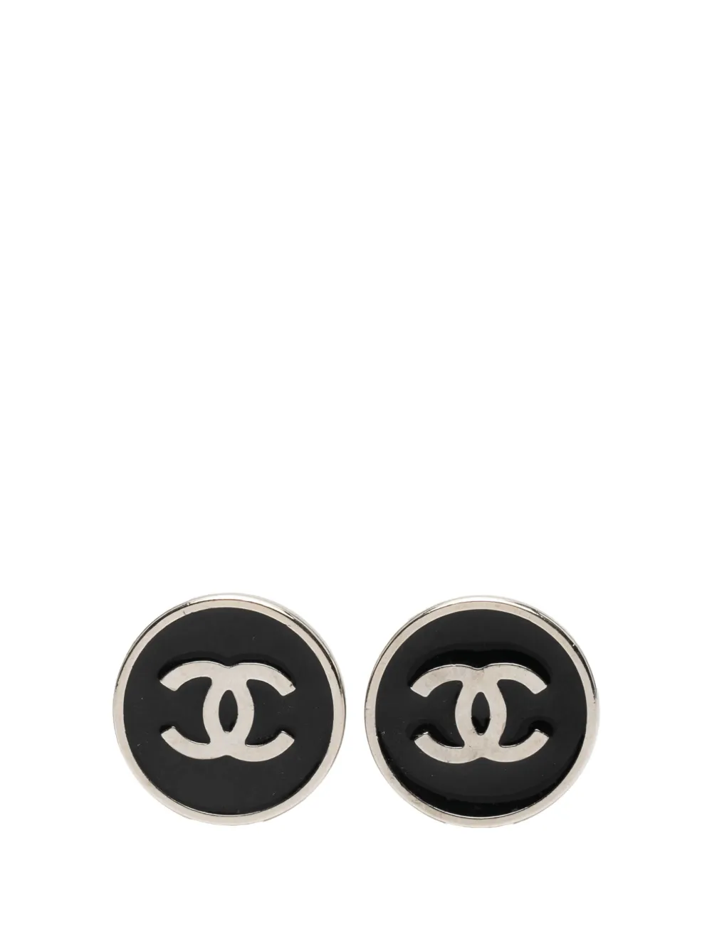 CHANEL Pre-Owned 2005 シルバープレーテッド＆エナメル ココマーク ラウンド クリップオン コスチューム イヤリング -