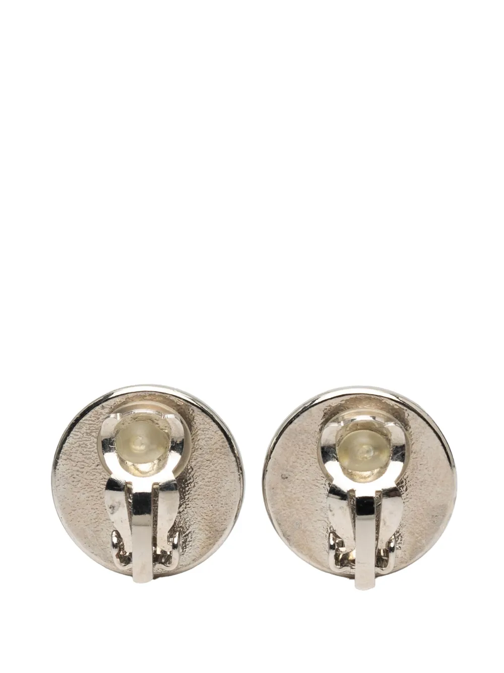 CHANEL Pre-Owned 2005 Silver Plated and Enamel CC Round Button Clip On Earrings costume earrings | Image 2