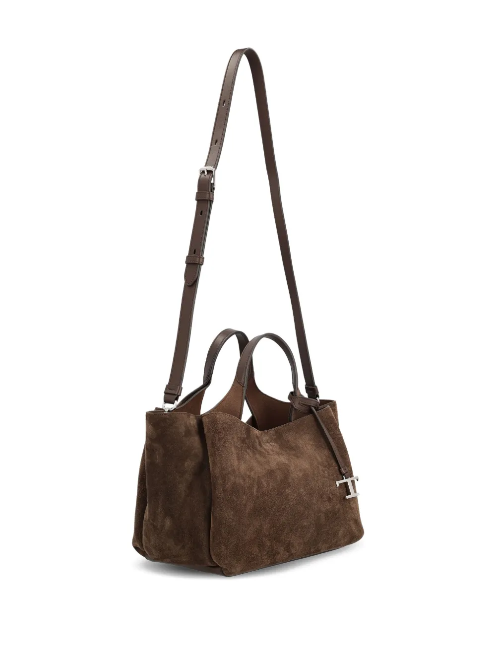Tod's Medium Suede Logo Tote Bag In Brown