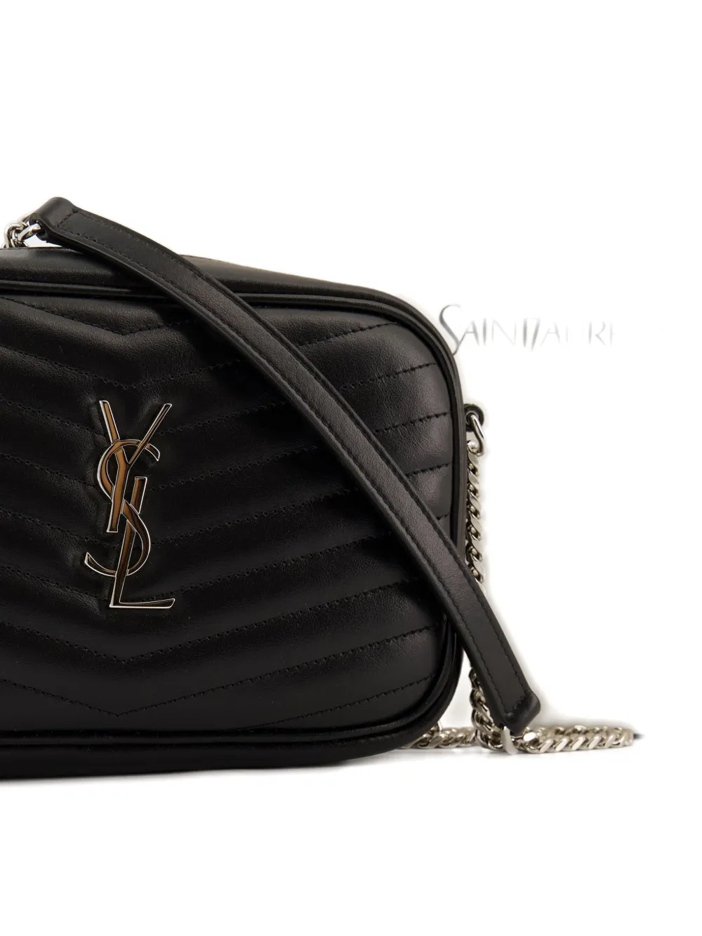Saint Laurent Mini Lou Chevron Logo Shoulder Bag In Black