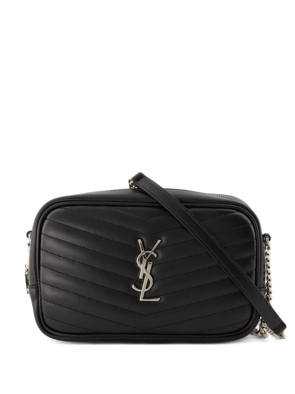 Saint Laurent Mini Lou Chevron Logo Shoulder Bag In Black