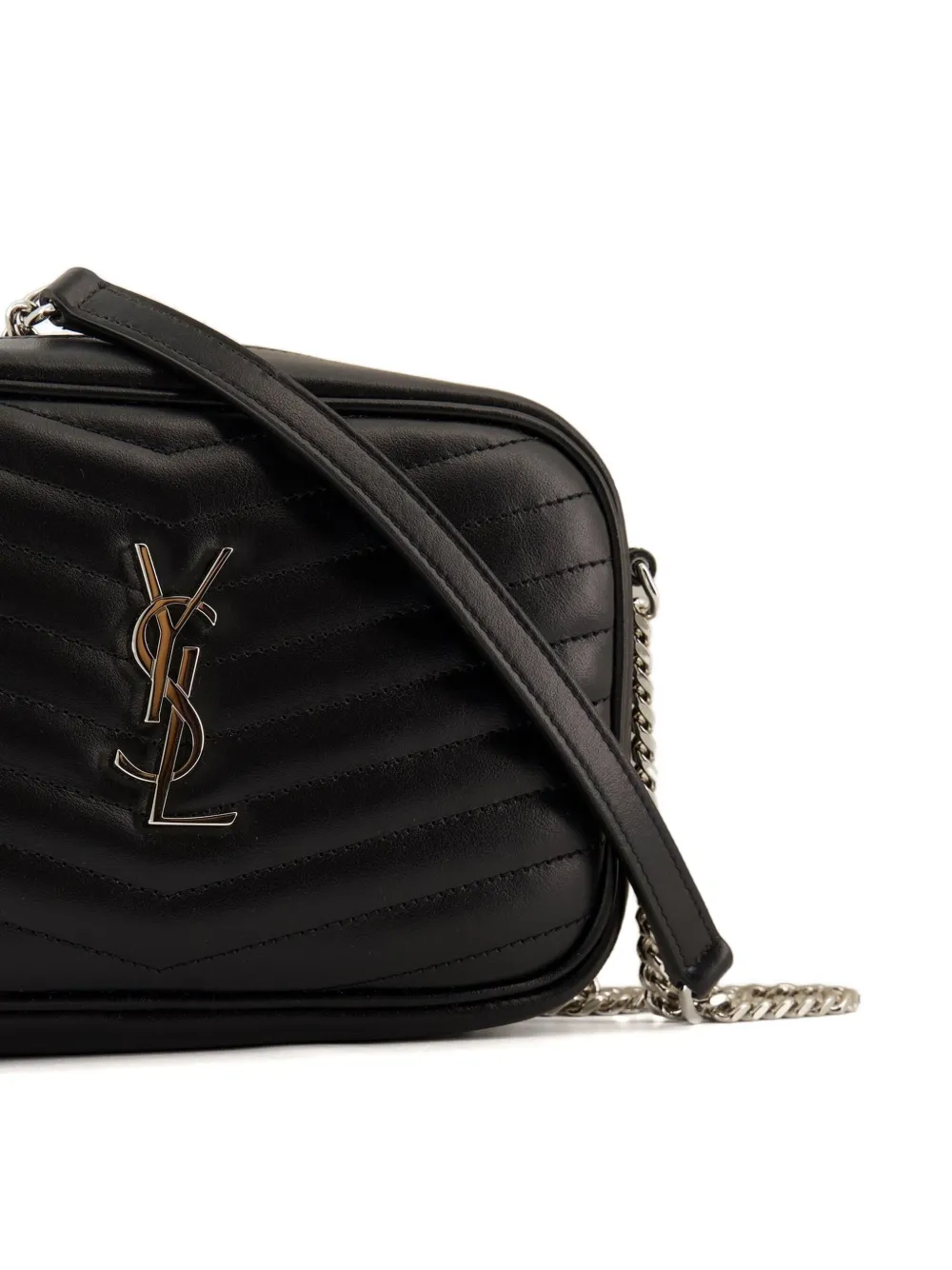 Saint Laurent Lou mini-schoudertas met chevron-streep en logo Zwart