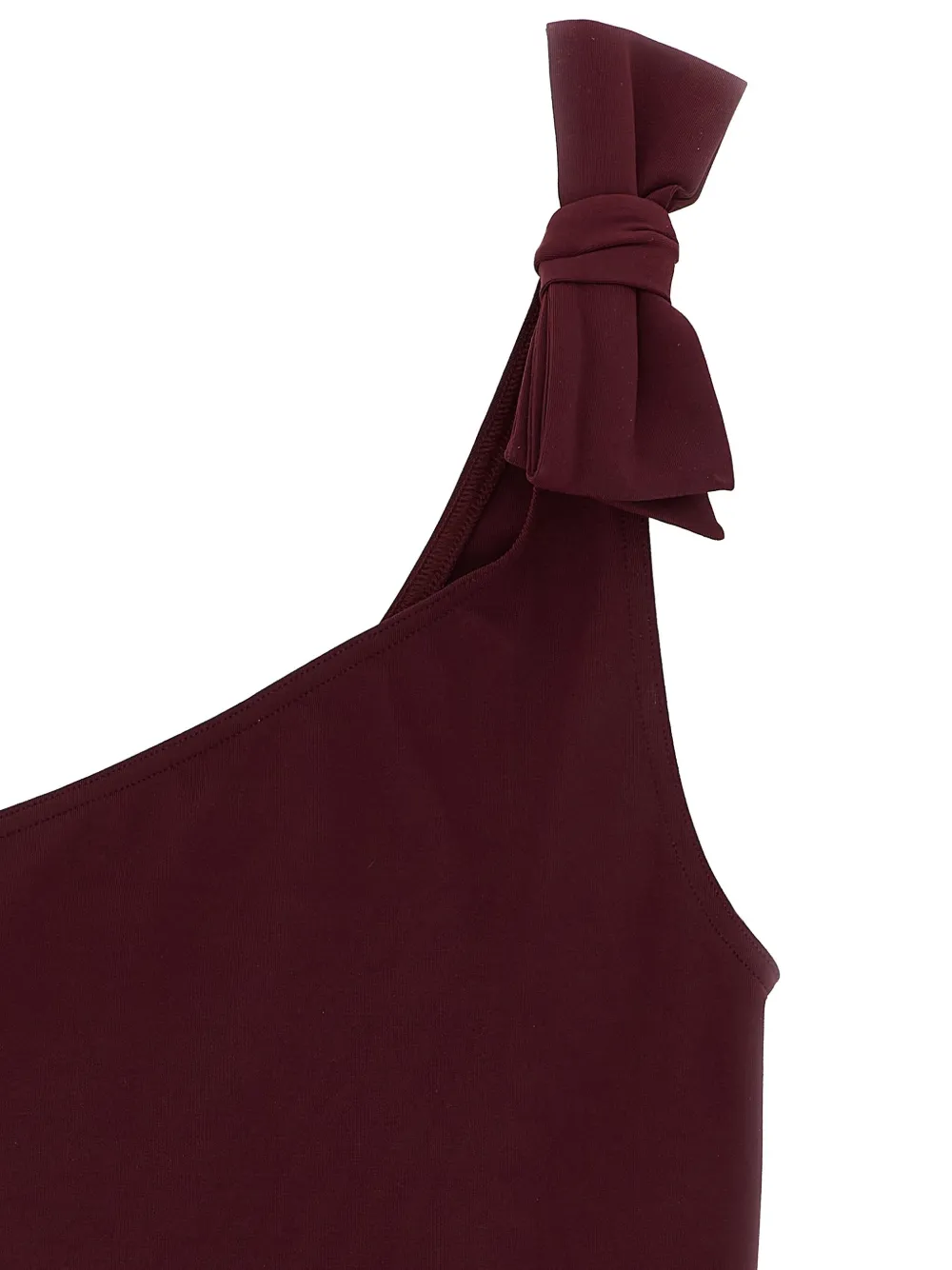 Eres Asymmetrical One-shoulder Swimsuit Bow Detail In Burgundy