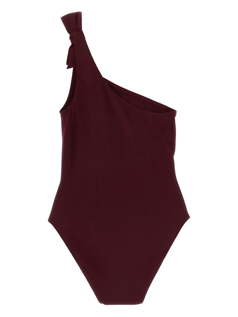Eres Asymmetrical One-shoulder Swimsuit Bow Detail In Burgundy