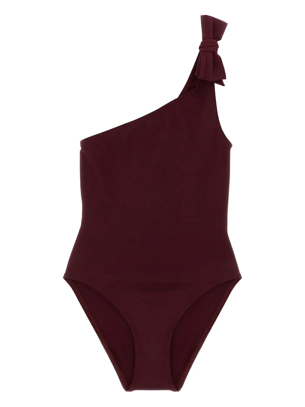 Eres Asymmetrical One-shoulder Swimsuit Bow Detail In Burgundy