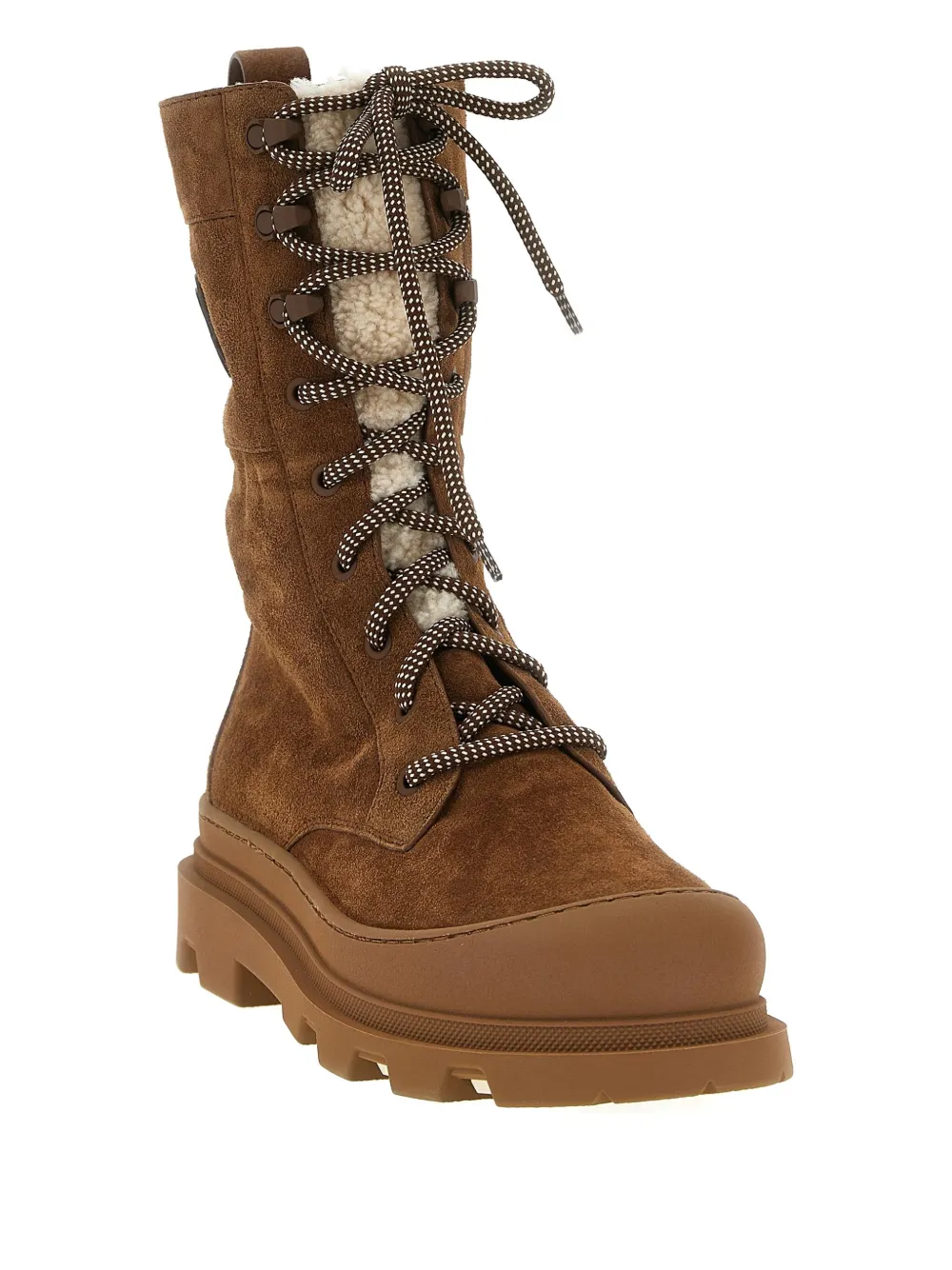 Moncler Vera Shearling Lace-up High Boots In Brown