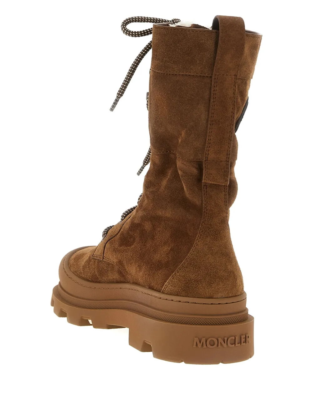Moncler Vera Shearling Lace-up High Boots In Brown