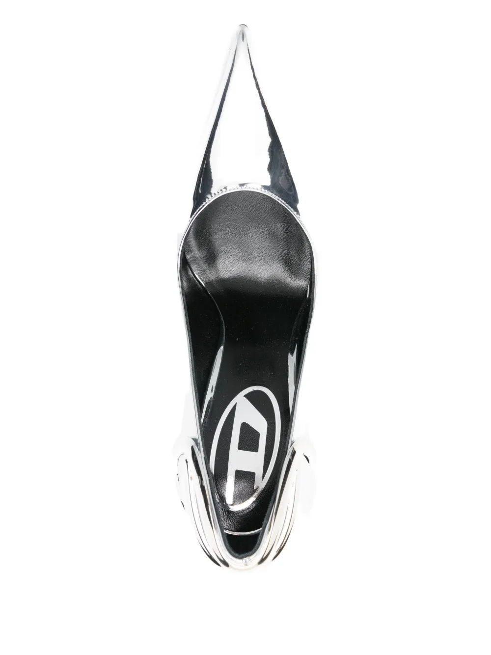 Diesel 105mm Pointed Toe Logo Pumps In Silver