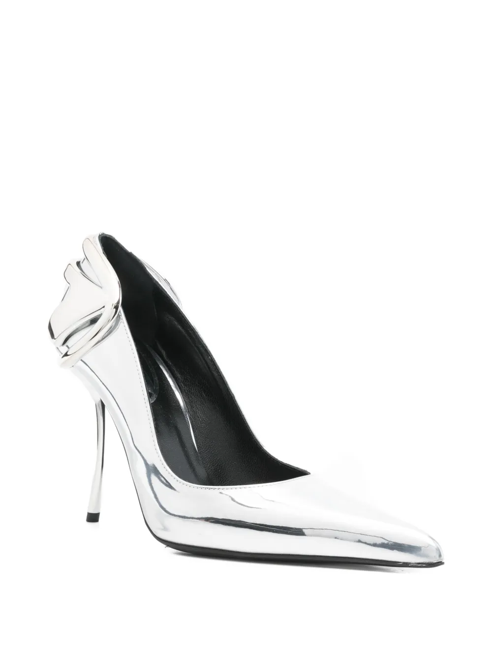 Diesel 105mm Pointed Toe Logo Pumps In Silver