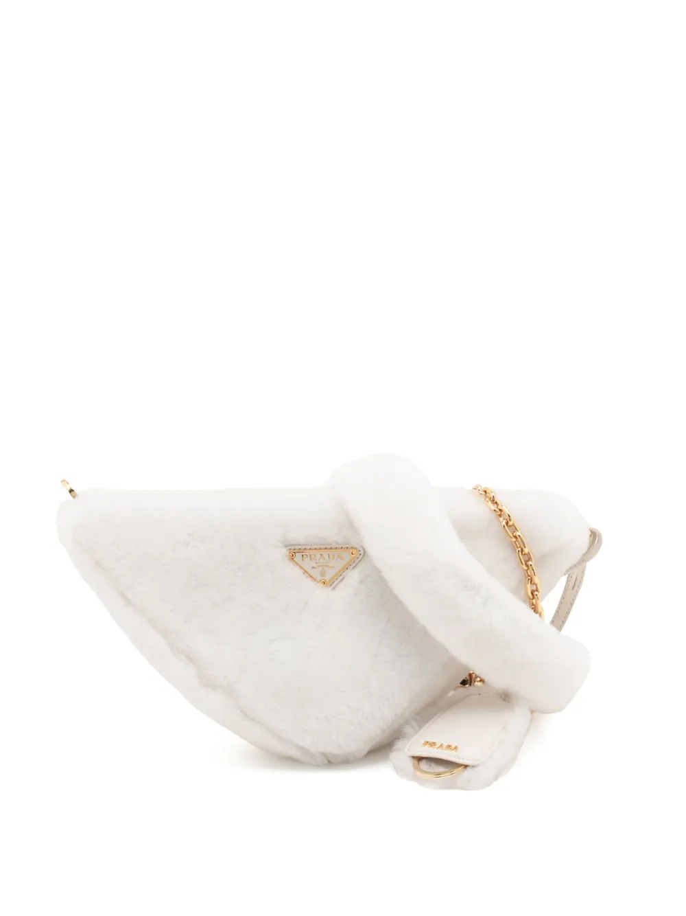 Pre-owned Prada 2013-2025 Mini Shearling Triangle Satchel In White