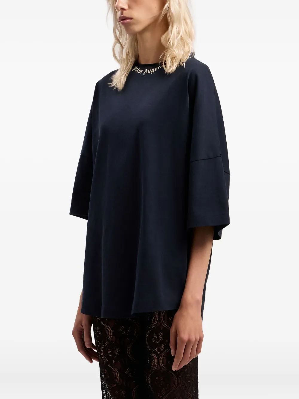 Palm Angels Curved-logo T-shirt In Blue