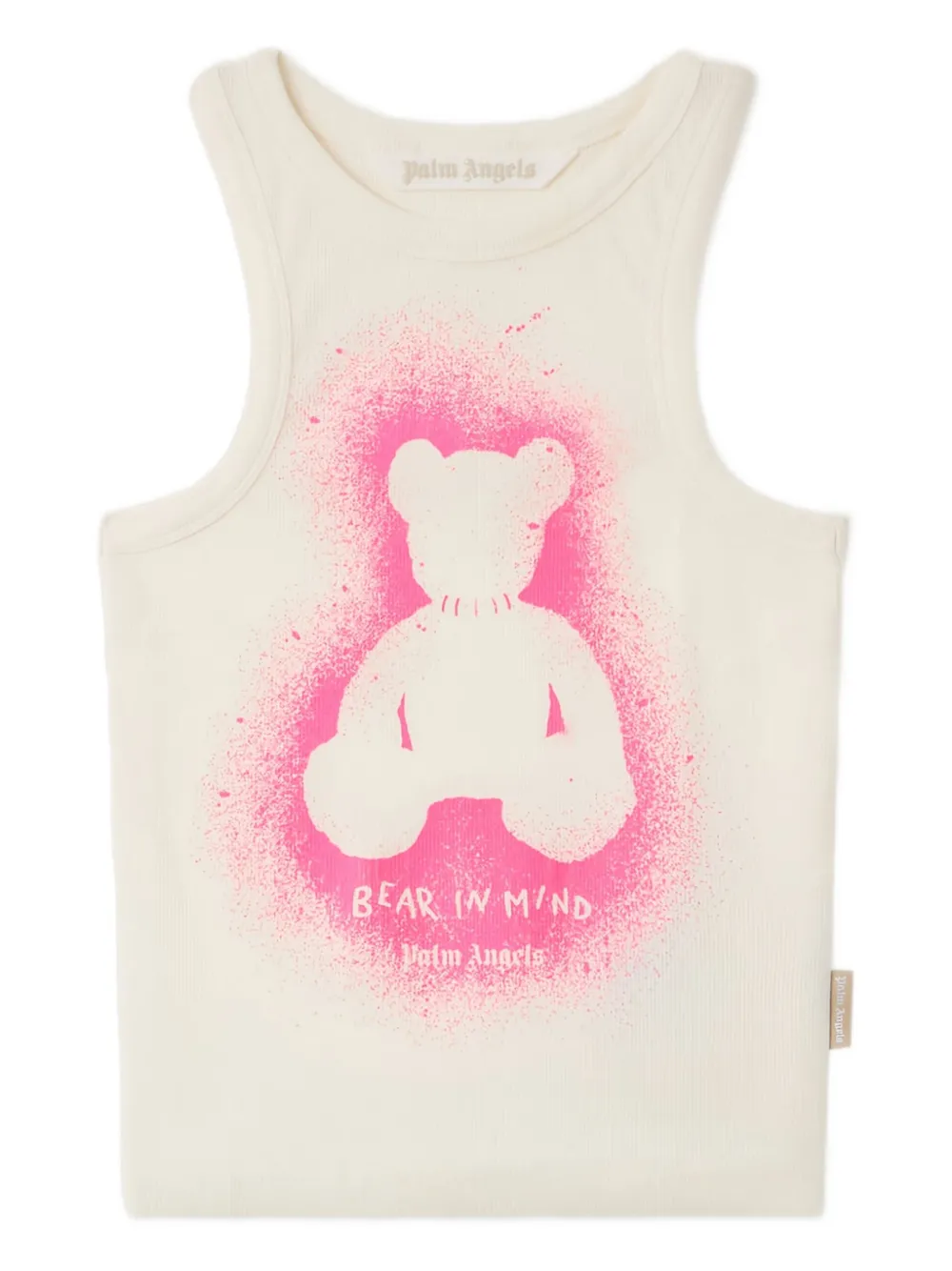 Palm Angels Spray-bear Ribbed Tank Top In White