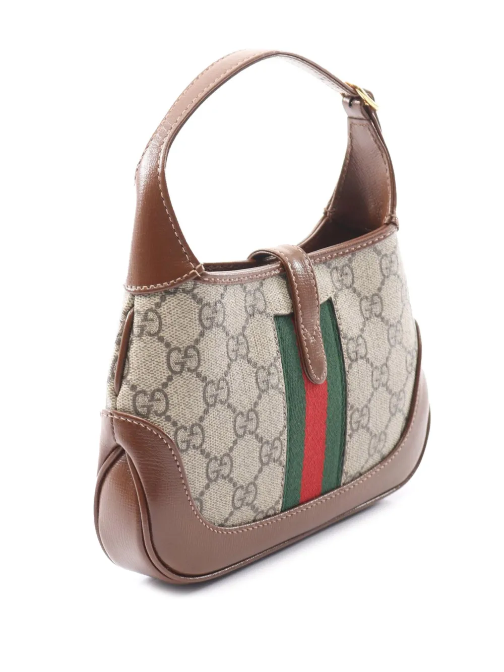Pre-owned Gucci 2016-2025 Mini Gg Supreme Web Jackie 1961 Crossbody Bag In Brown