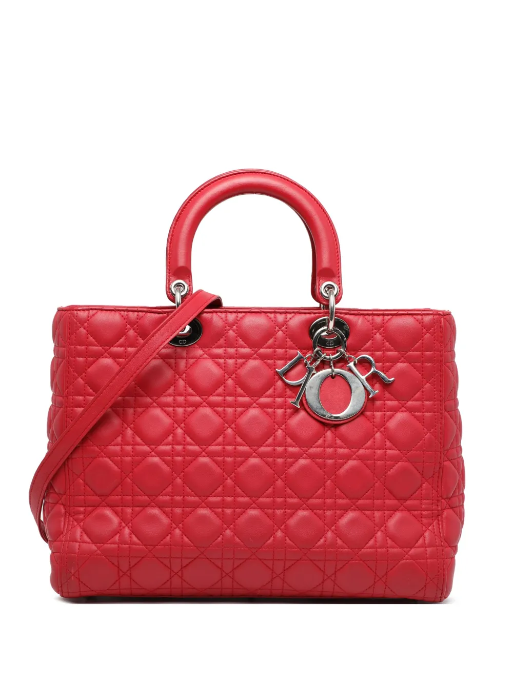 Christian Dior Pre-Owned 2013 ラージ ラムスキン カナージュ レディ ディオール サッチェルバッグ - レッド Christian Dior Pre-Owned 2013 ラージ ラムスキン カナージュ レディ ディオール サッチェルバッグ - レッド