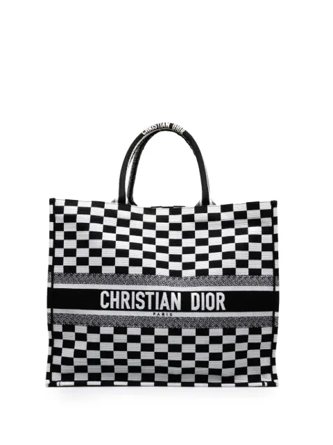 Christian Dior Pre-Owned 2018 Large Embroidered Canvas Checkered Book tote bag