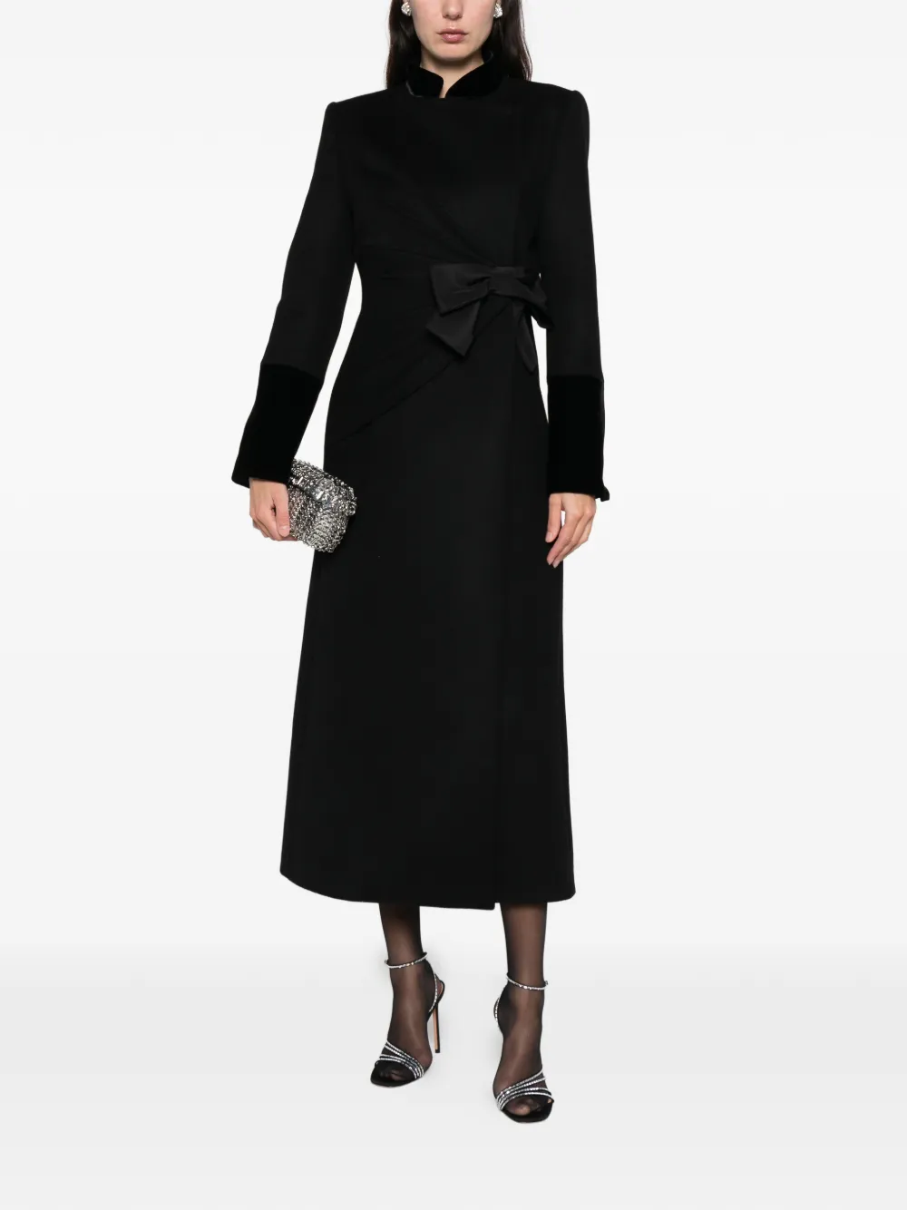 Valentino Bow-detailed Coat In Black