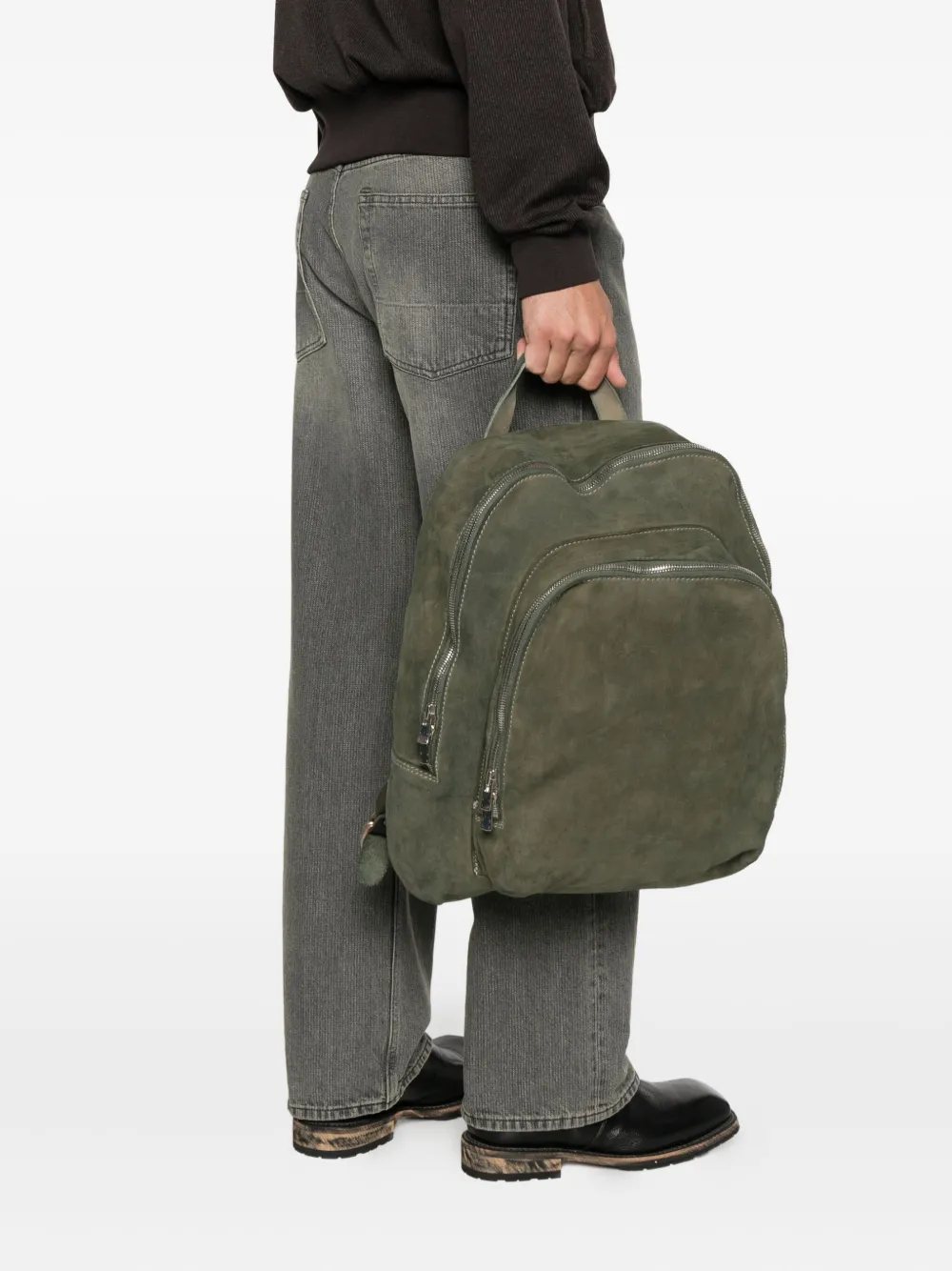 Guidi Zipped Suede Backpack In Green