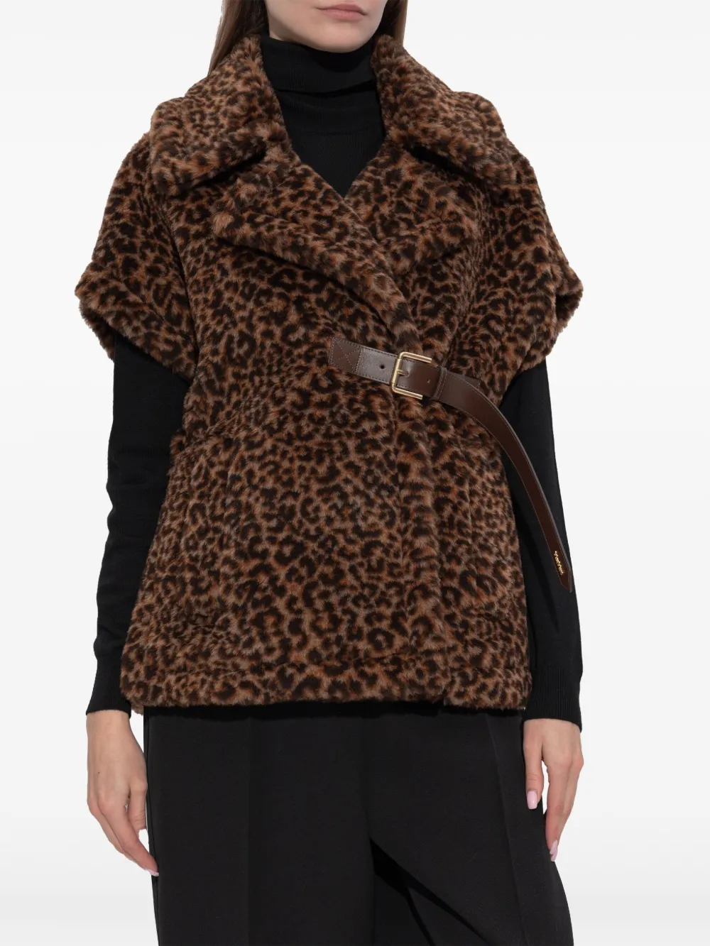 Max Mara Newabavo Belted-fastening Animal-pattern Jacket In Brown