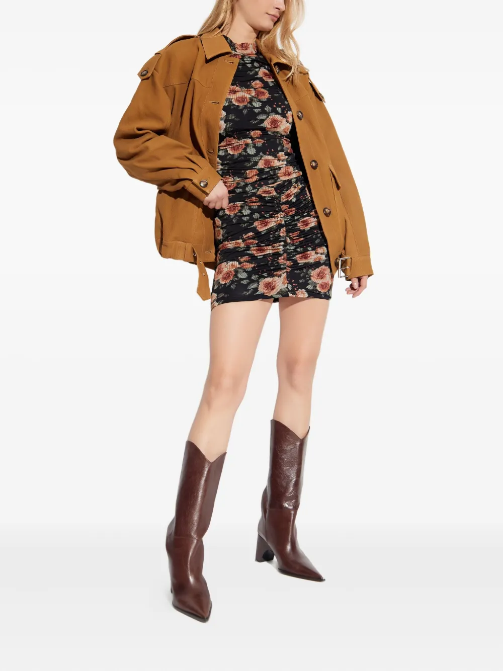 IRO floral-print gathered top - Zwart