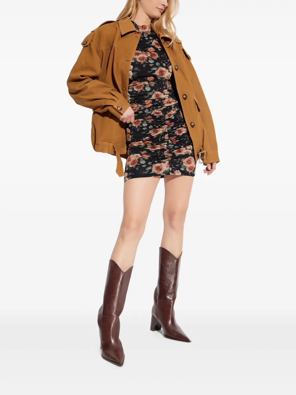 IRO Rok met ruches en bloemenprint - Zwart