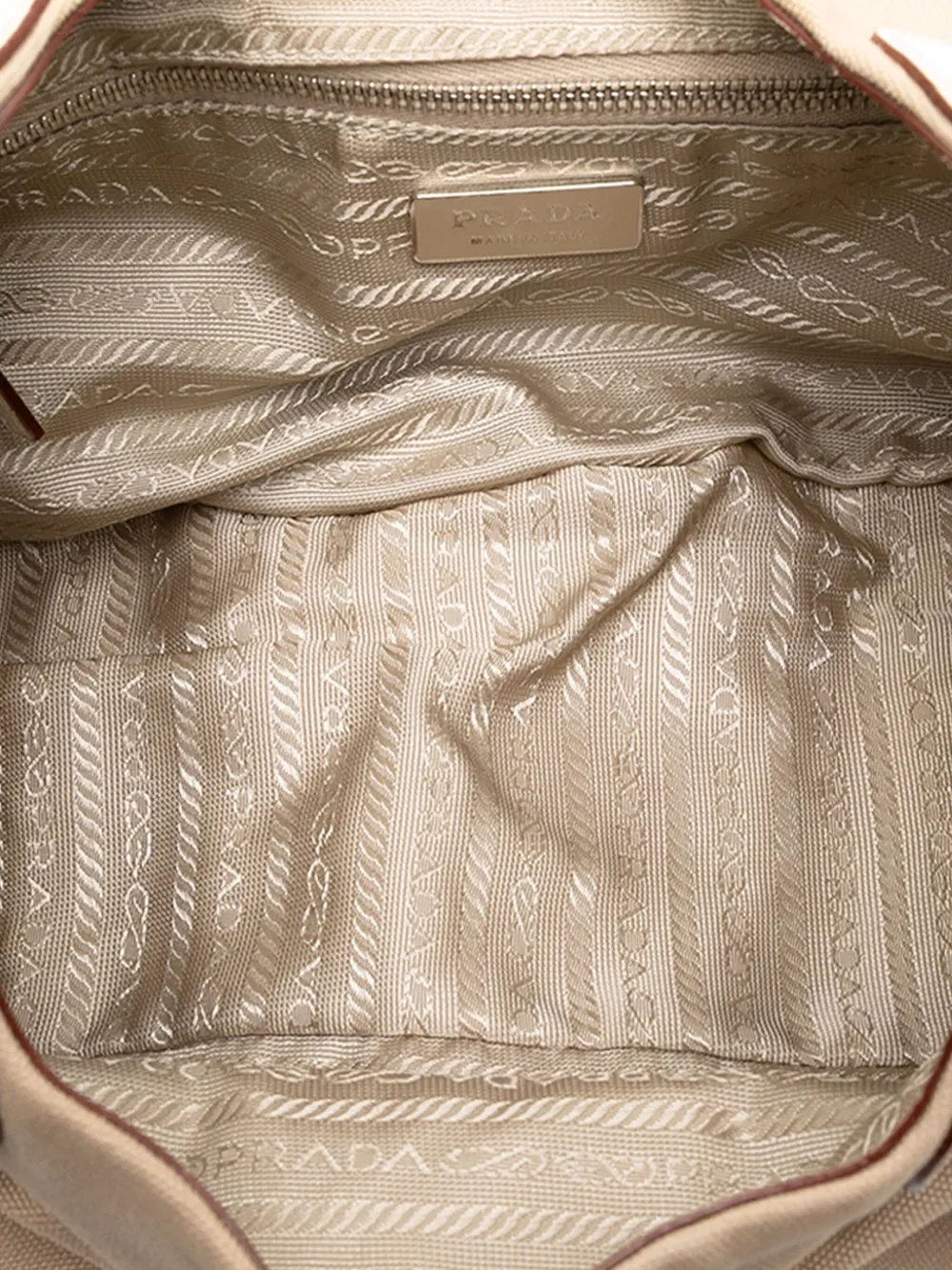 Pre-owned Prada 2000-2025 Cinghiale Trimmed Canvas Canapa Moon Shoulder Bag In Brown