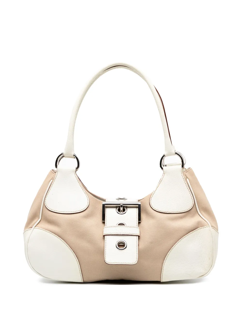 Pre-owned Prada 2000-2025 Cinghiale Trimmed Canvas Canapa Moon Shoulder Bag In Brown