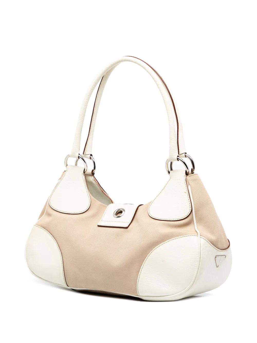 Pre-owned Prada 2000-2025 Cinghiale Trimmed Canvas Canapa Moon Shoulder Bag In Brown