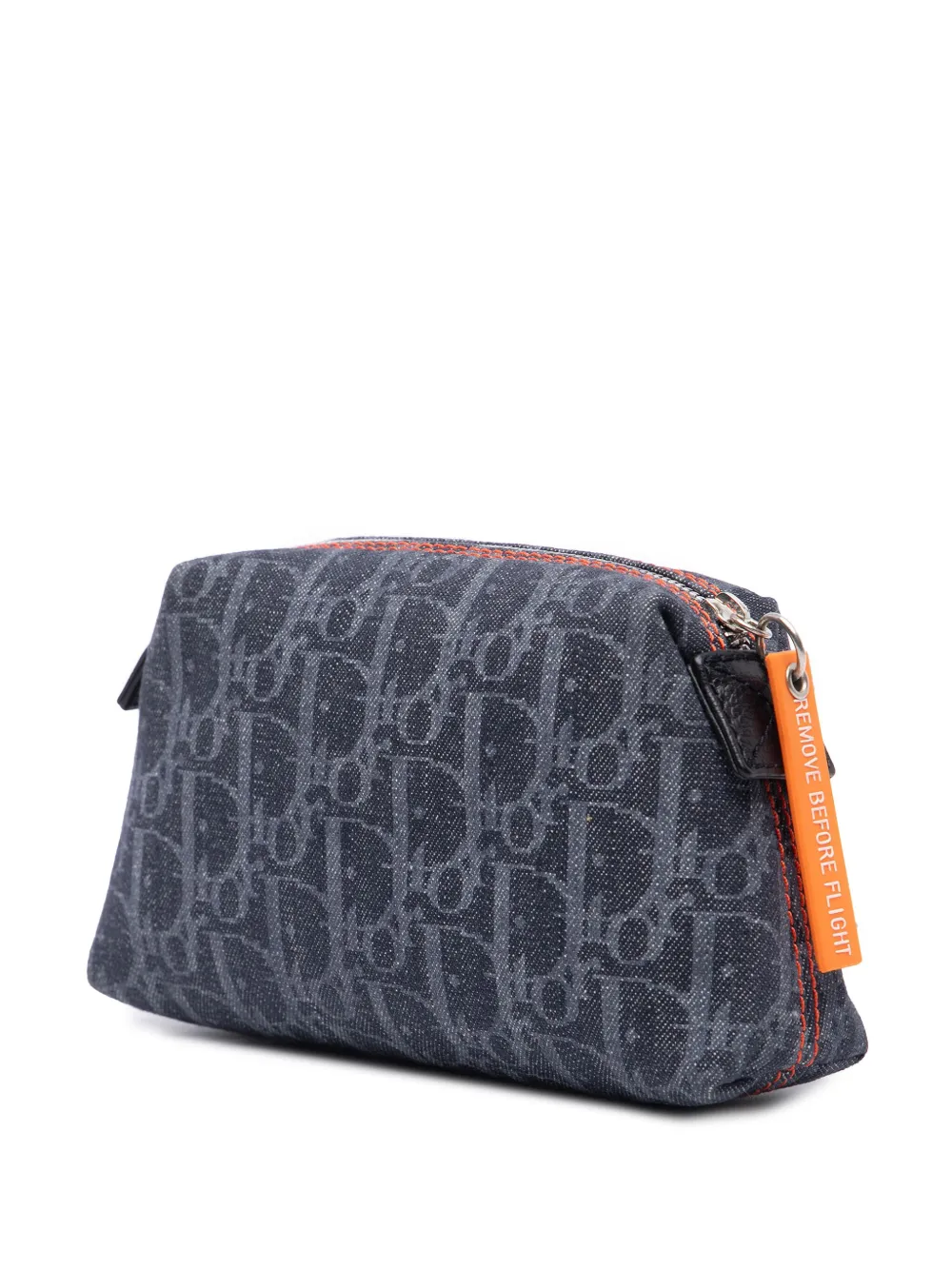 Pre-owned Dior 2016 Oblique Denim Flight Cosmetic Pouch In Blue