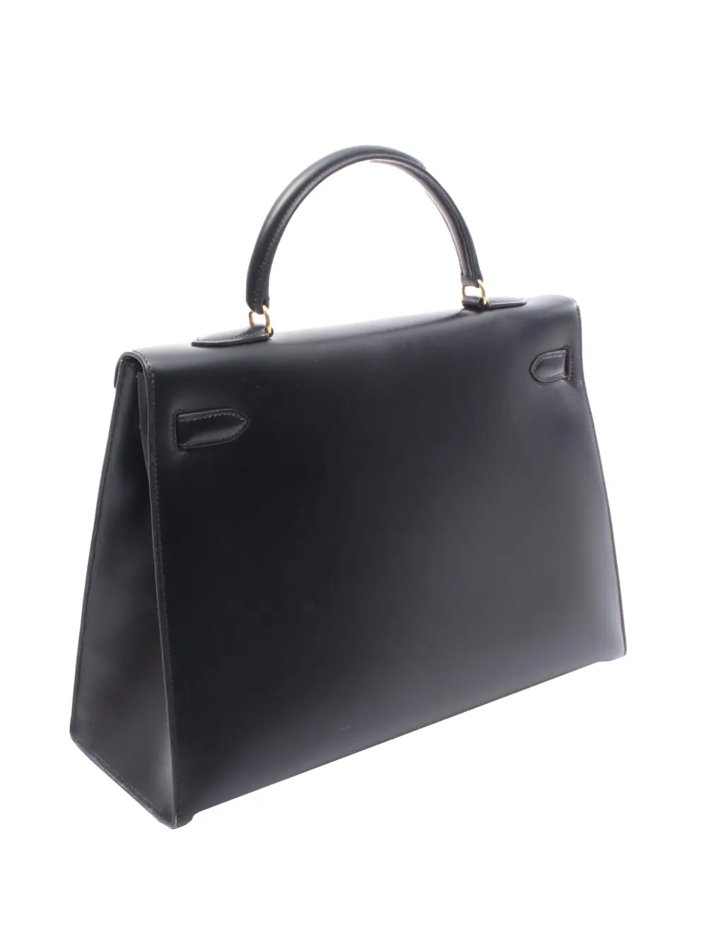 Pre-owned Hermes 1996 Box Calf Kelly Sellier 35 Satchel In Black