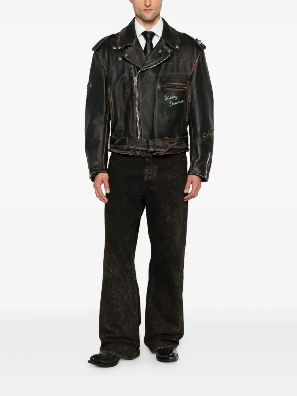 A.N.G.E.L.O. Vintage Cult 2000s Embroidered Leather Jacket | Brown