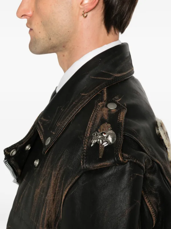 A.N.G.E.L.O. Vintage Cult 2000s Embroidered Leather Jacket | Brown
