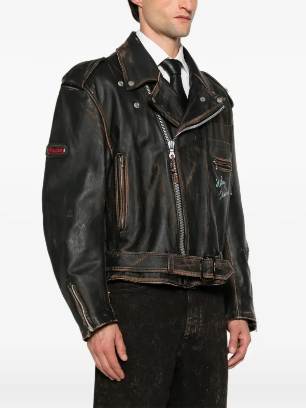 A.N.G.E.L.O. Vintage Cult 2000s Embroidered Leather Jacket | Brown
