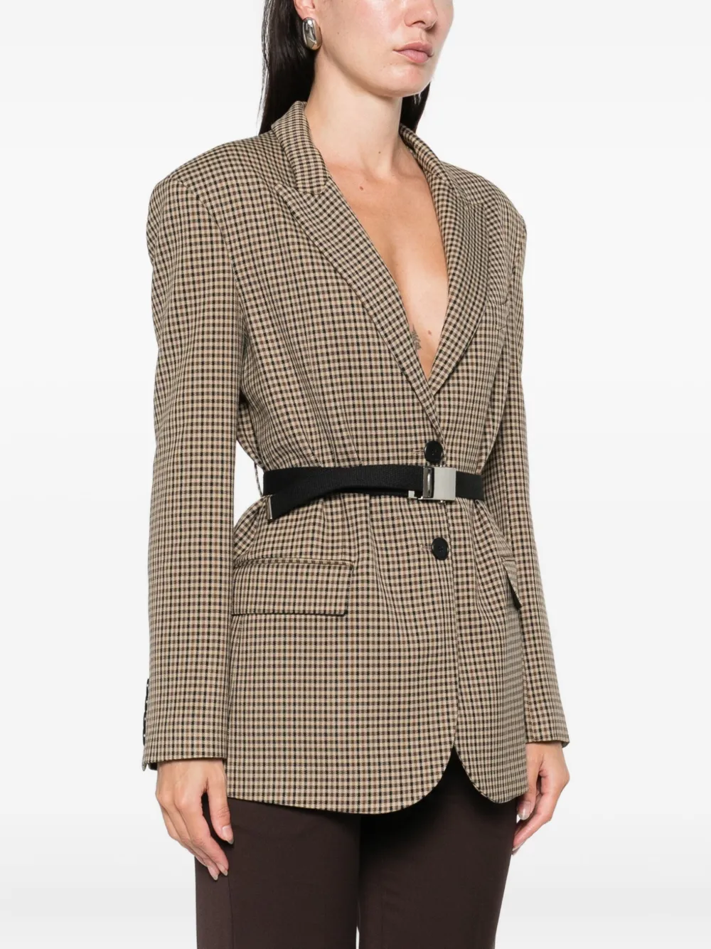 Drhope Check Belted Blazer In Brown