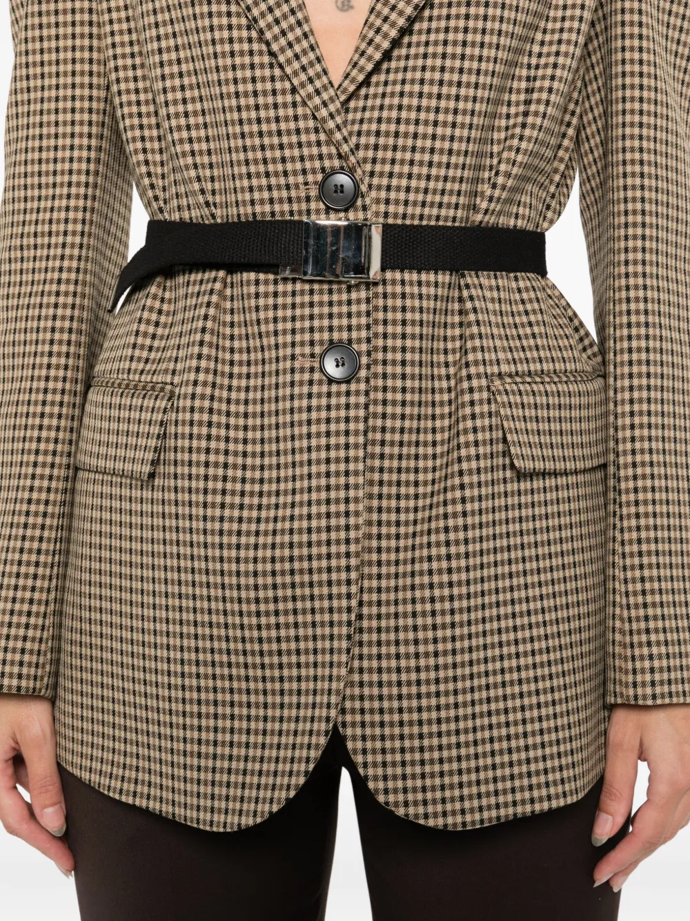 DRHOPE Geruite blazer met riem Bruin