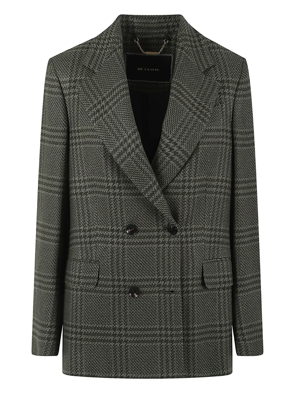 Kiton Double-breasted Check Blazer In Gray