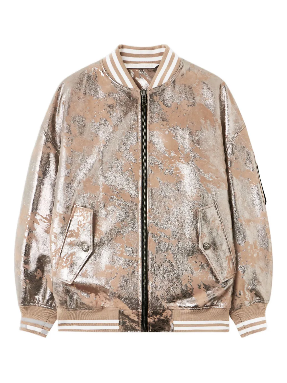 Palm Angels Laminated Leather Bomber Jacket In Neutral