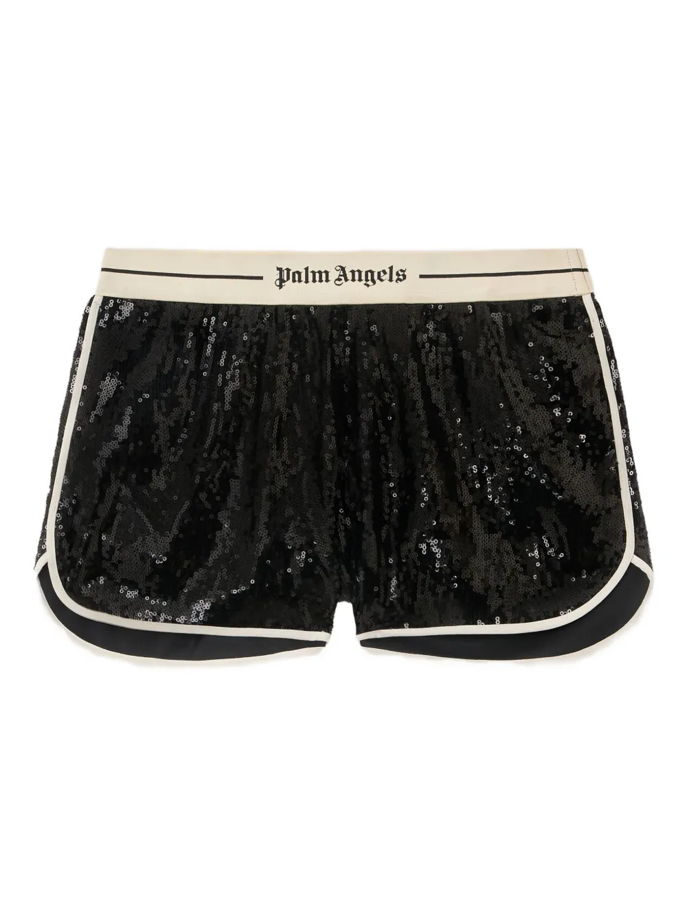 Palm Angels Sequinned Logo-waistband Shorts In Black