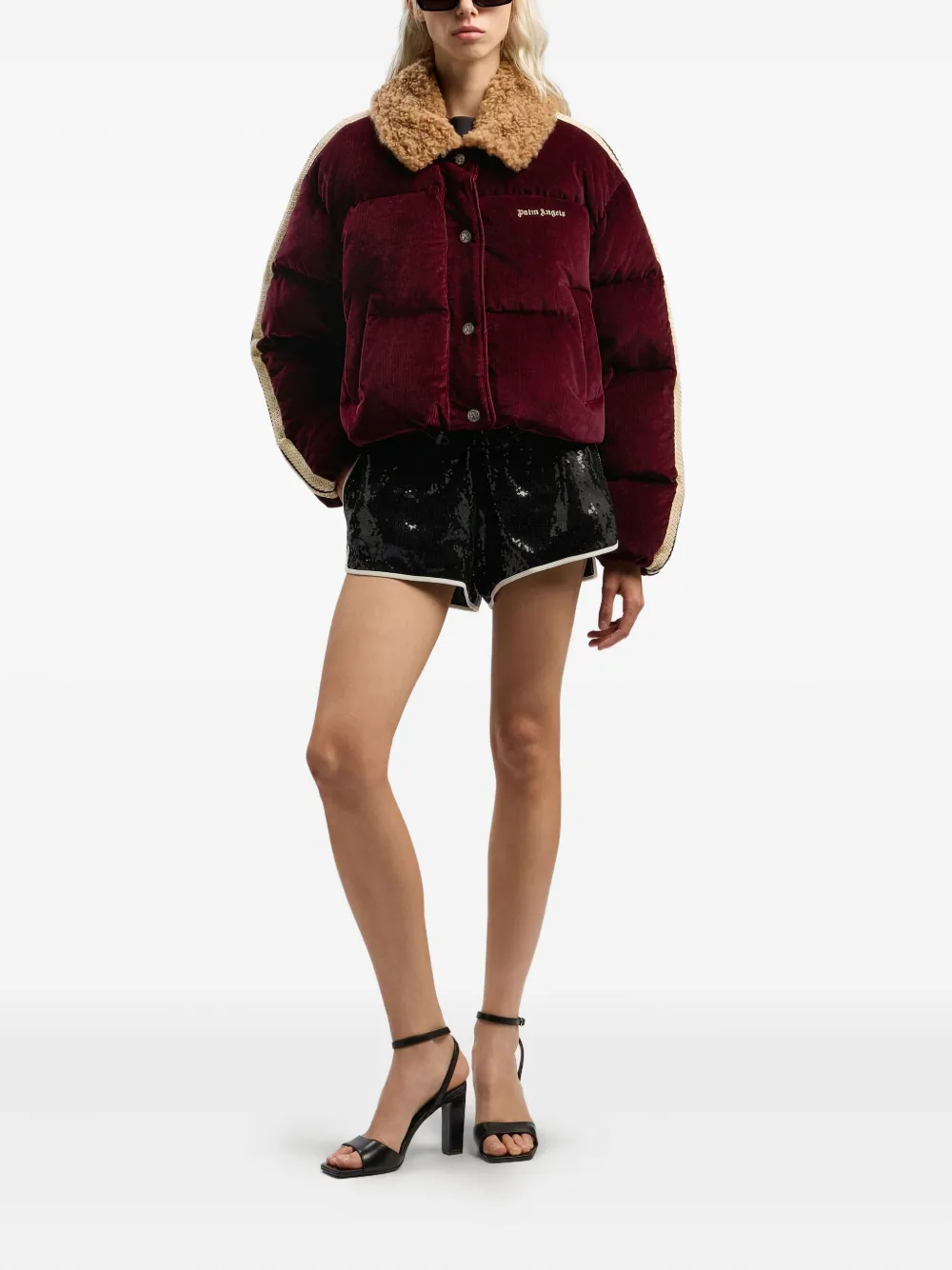 Palm Angels Sequinned Logo-waistband Shorts In Black