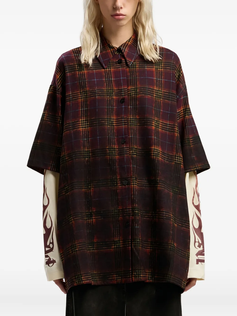 Palm Angels Check-flames Shirt In Multi