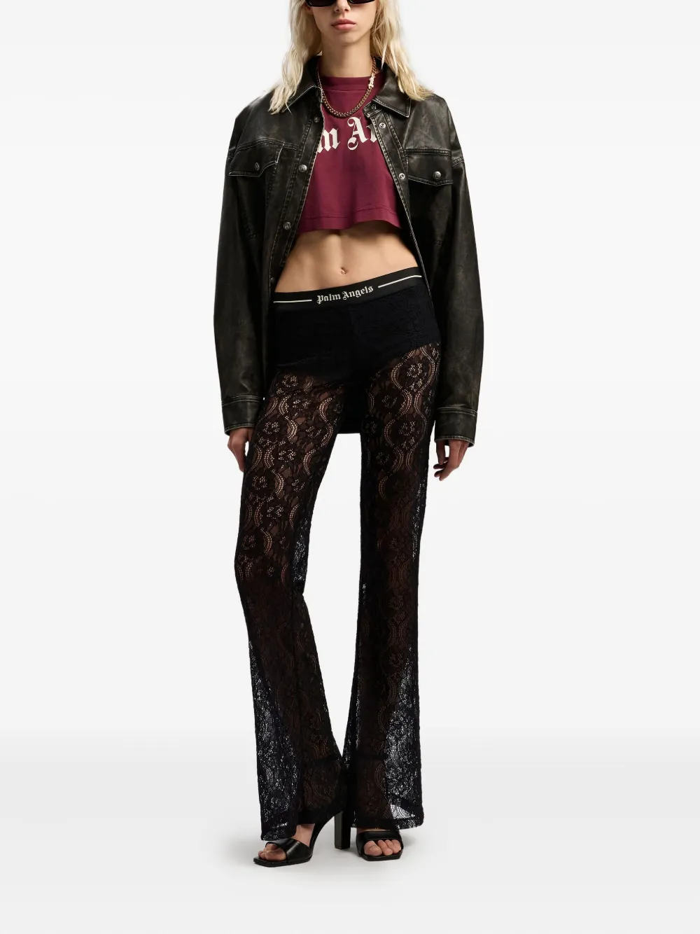 Palm Angels Curved-logo Cropped Sweatshirt In Red