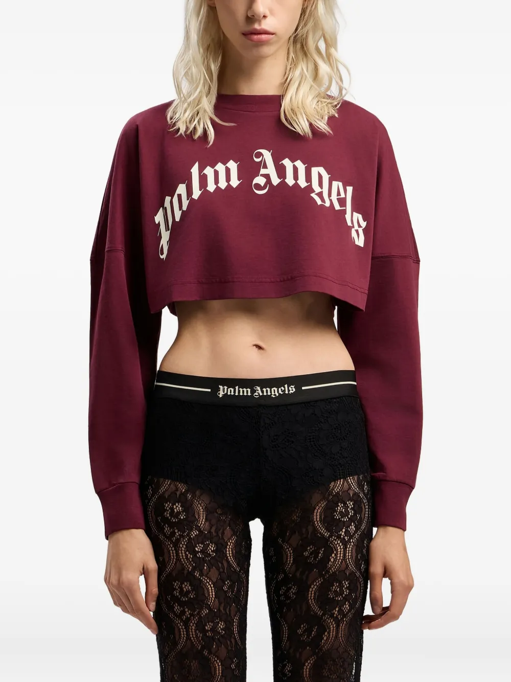 Palm Angels Cropped sweater met gewelfd logo Rood