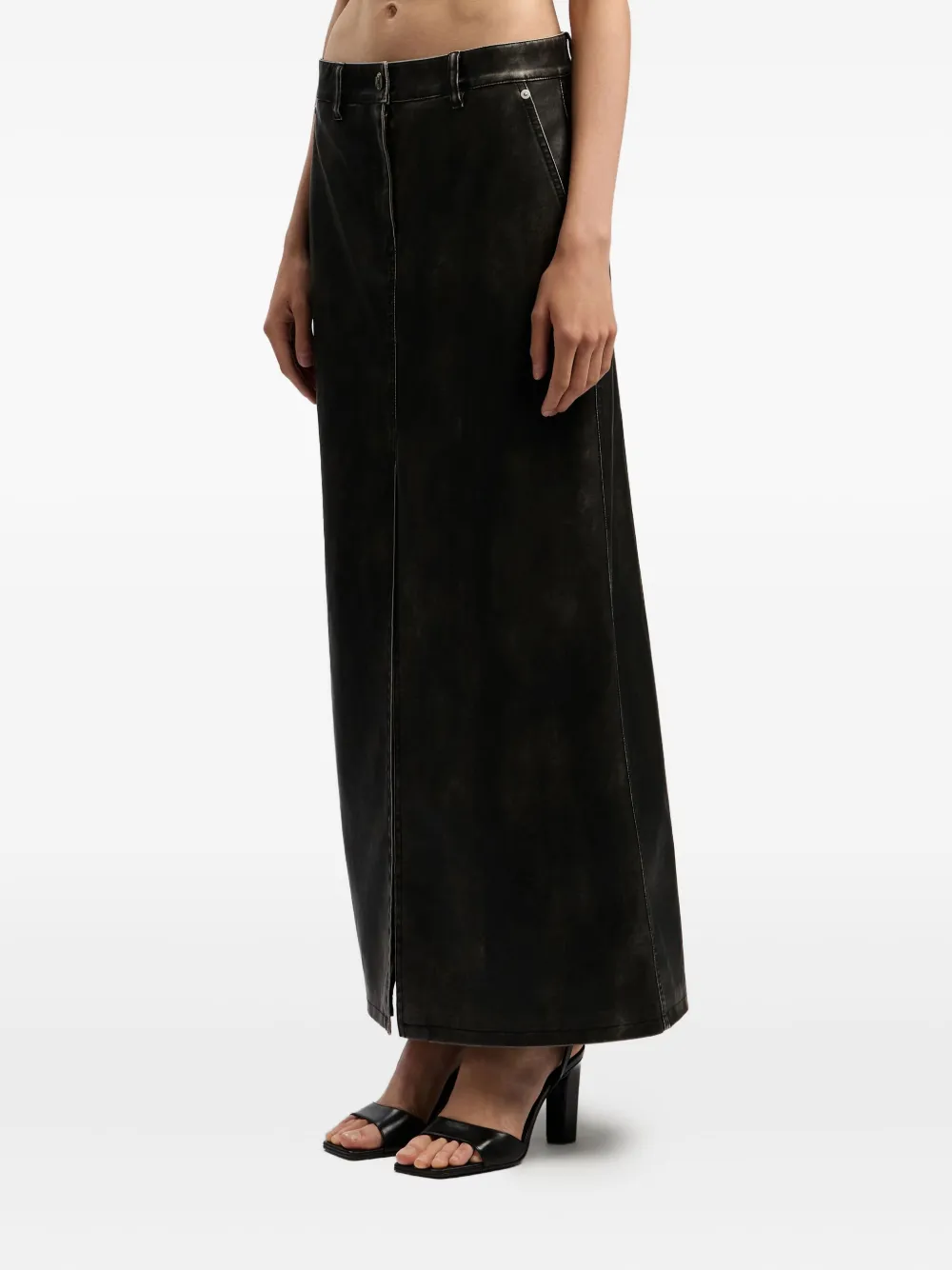 Palm Angels Curved Logo Coated Long Skirt In Gray