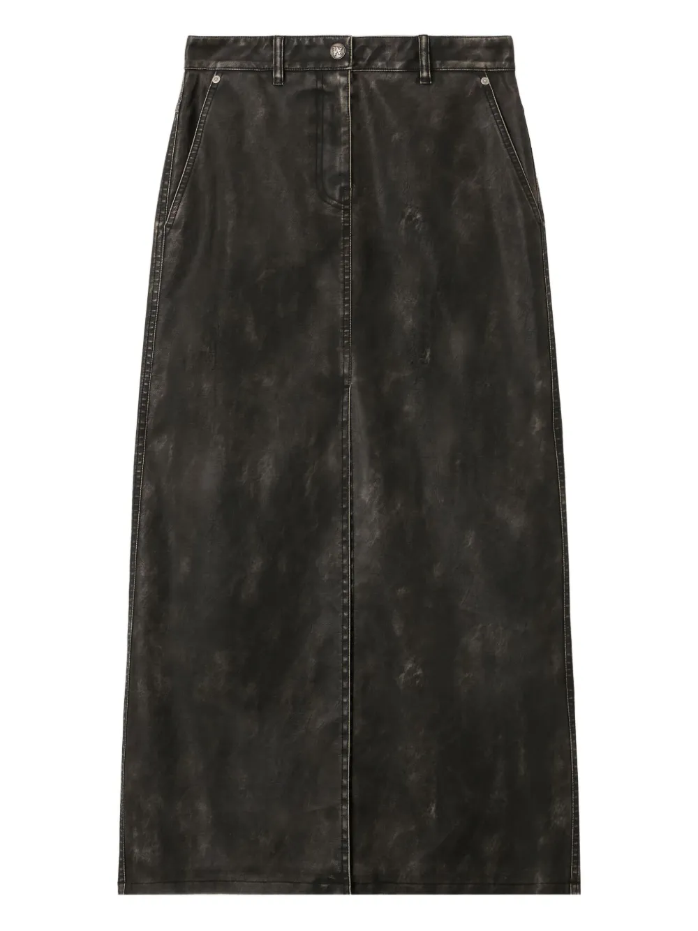 Palm Angels Curved Logo Coated Long Skirt In Gray